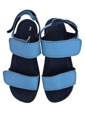 Softinos Sky Blue Leather Sandals With Velcro Straps   Size 39